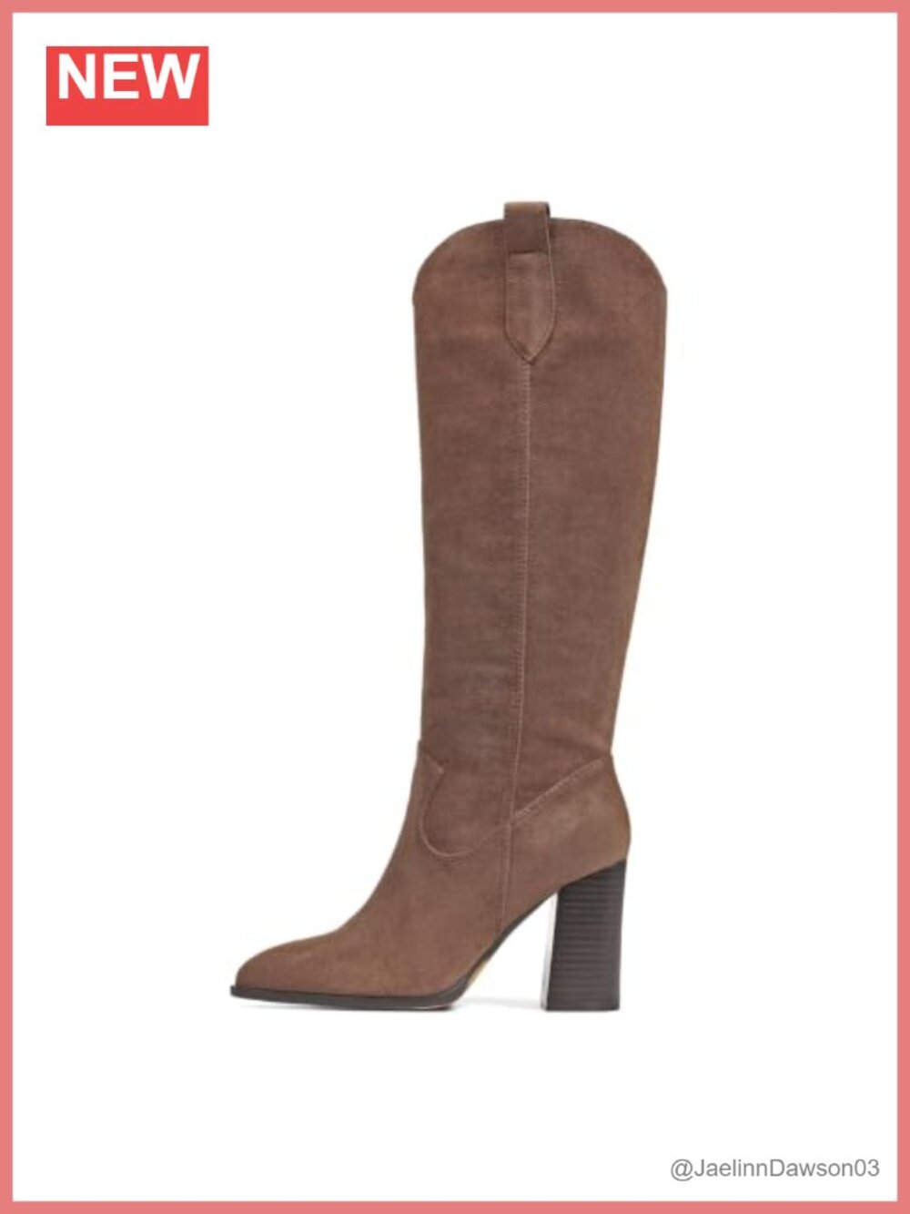 Faux Suede Knee High Western Boots Chunky Heel Pointed Toe Wide Calf Zip